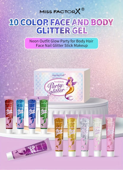 Face Body Glitter Gel Set 30 Pieces – Colorful Shapes Mermaid Sequin Stars Hearts, Transparent Gel Base, Skin-Safe Shimmer Makeup