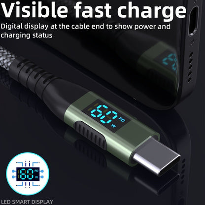 USB-A to USB-C Cable with LED Digital Display, 3A Fast Charging & 480Mbps Data Sync, Nylon Braided Anti-Overheat
