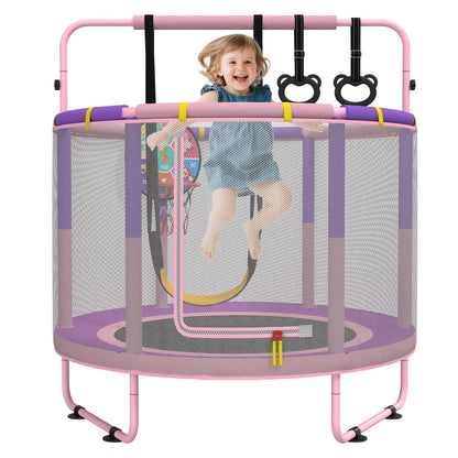 60 Inch Kids Trampoline 6-in-1 with Safety Net Enclosure, Basketball Hoop, Swing, Dart Board & Gymnastic Rings