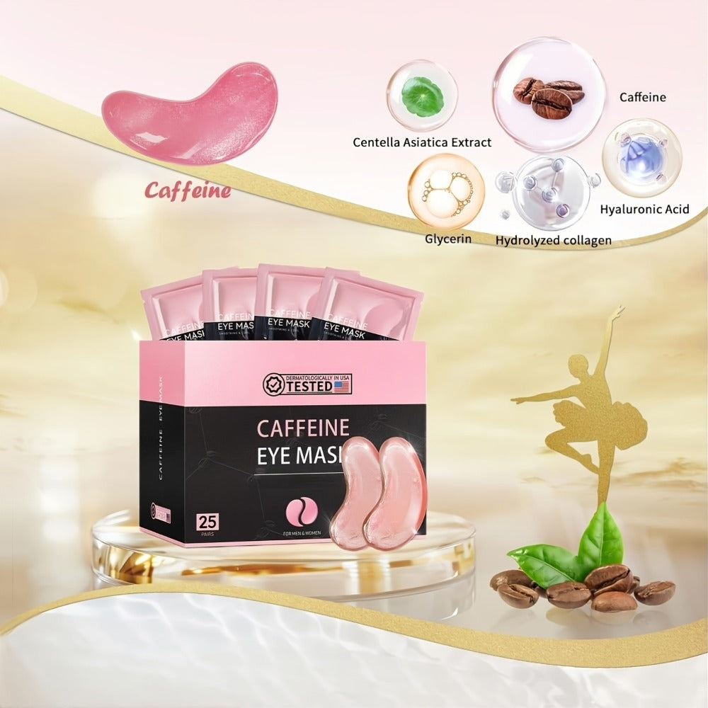 Caffeine Under Eye Patches 25 Pairs – Collagen Gold Eye Mask Reduces Dark Circles Puffiness Eye Bags Fine Lines Anti-Wrinkle Hydrogel