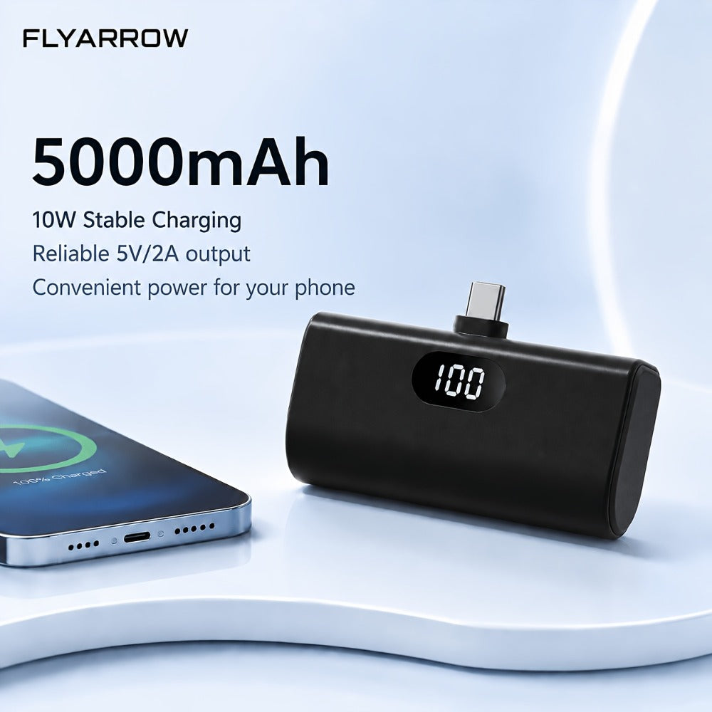 Power Bank 5000mAh Mini with Foldable USB-C Plug, 10W Listed Charging and Digital Display Pack
