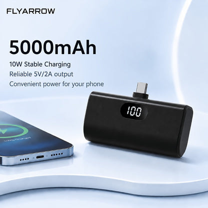Power Bank 5000mAh Mini with Foldable USB-C Plug, 10W Listed Charging and Digital Display Pack