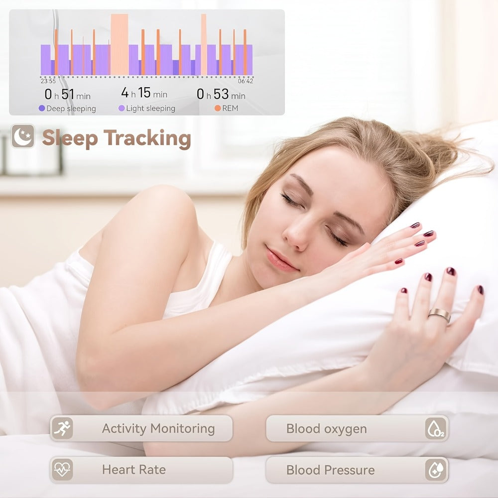 Smart Ring Health Fitness Tracker - Sleep Monitor Heart Rate Temperature Blood Pressure Pedometer Calorie Menstrual Cycle Tracker