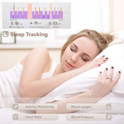 Smart Ring Health Fitness Tracker - Sleep Monitor Heart Rate Temperature Blood Pressure Pedometer Calorie Menstrual Cycle Tracker