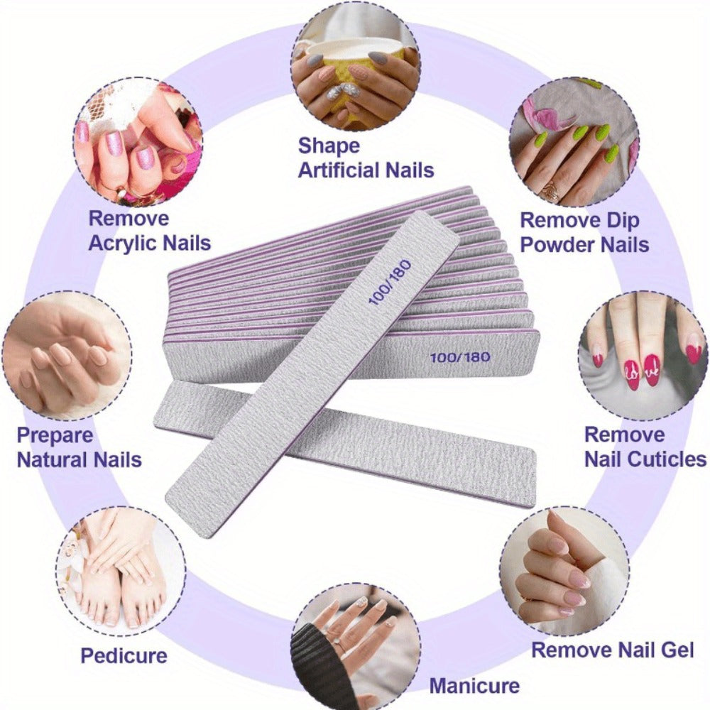 Emery Boards Nail Files 50 Pack 100 180 Grit Double Sided Professional Fingernail Filer Set Reusable for Natural Acrylic Gel Nails Manicure