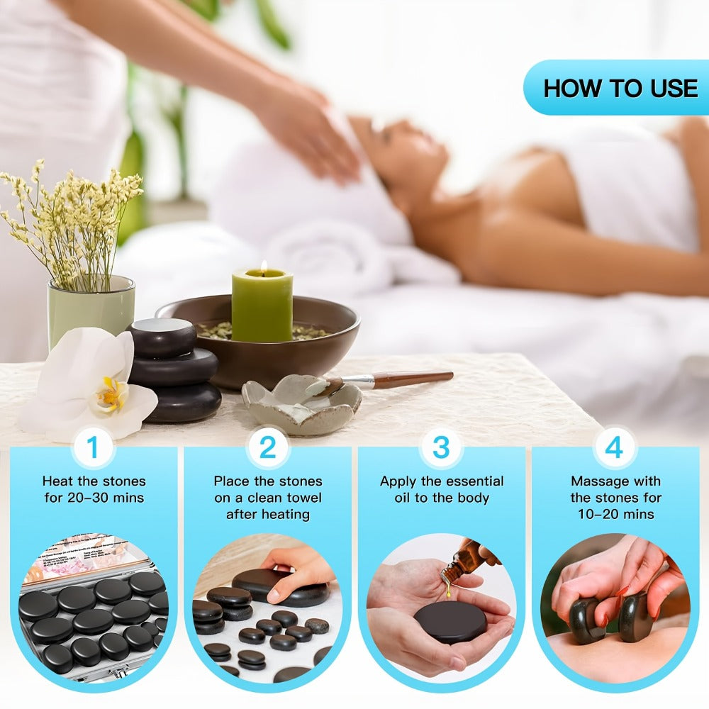 Hot Stone Massage Kit with Heater & Temperature Control, 10-Piece Professional Basalt Spa Stones Set