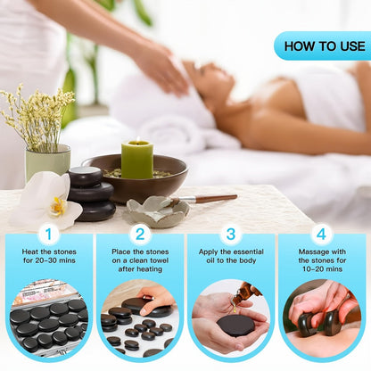 Hot Stone Massage Kit with Heater & Temperature Control, 10-Piece Professional Basalt Spa Stones Set