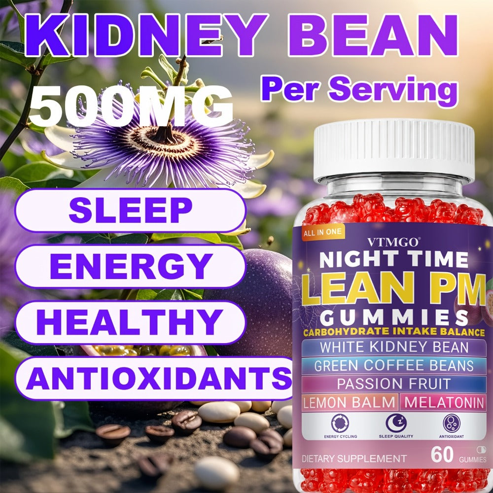 Sleep Gummies with Melatonin, Lemon Balm & Passionflower, Night Time Lean PM Formula, White Kidney Bean