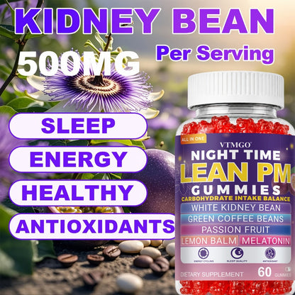 Sleep Gummies with Melatonin, Lemon Balm & Passionflower, Night Time Lean PM Formula, White Kidney Bean