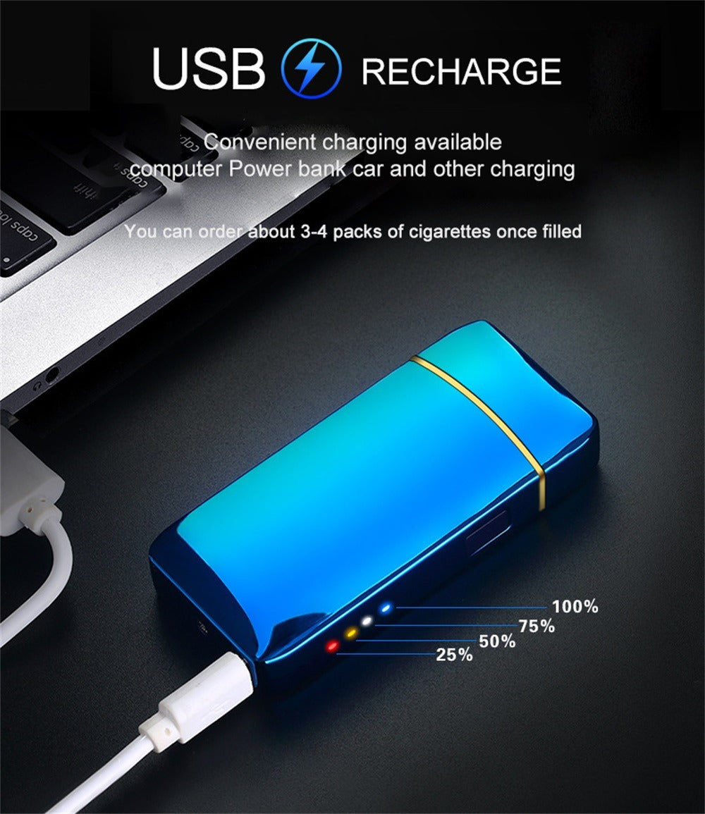 Flip-Top Dual-Arc Electric Lighter with Power Display in 12 Black or Blue Artwork Options Pictured
