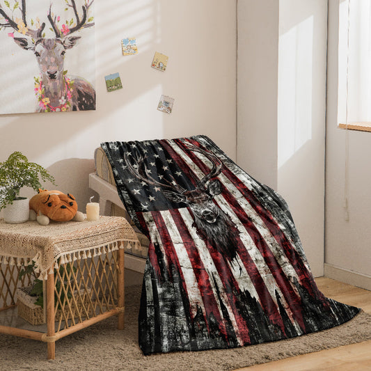 Deer Pattern Flannel Throw Blanket 200-250GSM, for Sofas, Beds and Everyday Home Comfort, with the Listed Configuration