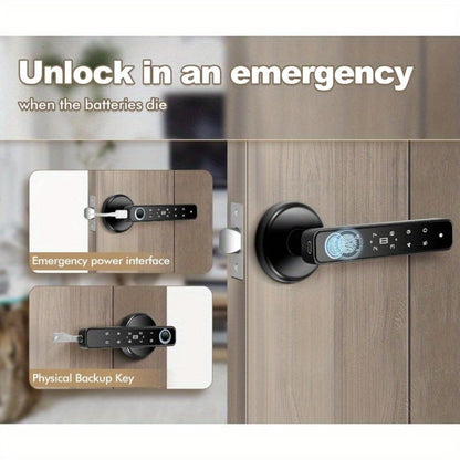 Smart Door Lock Handle with Fingerprint Keypad IC Card App and Key in Single or Double Row Options