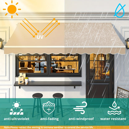 Retractable Awning Patio Manual Crank Aluminum UPF80+ for Garden, Patio and Yard Use, with the Listed Configuration
