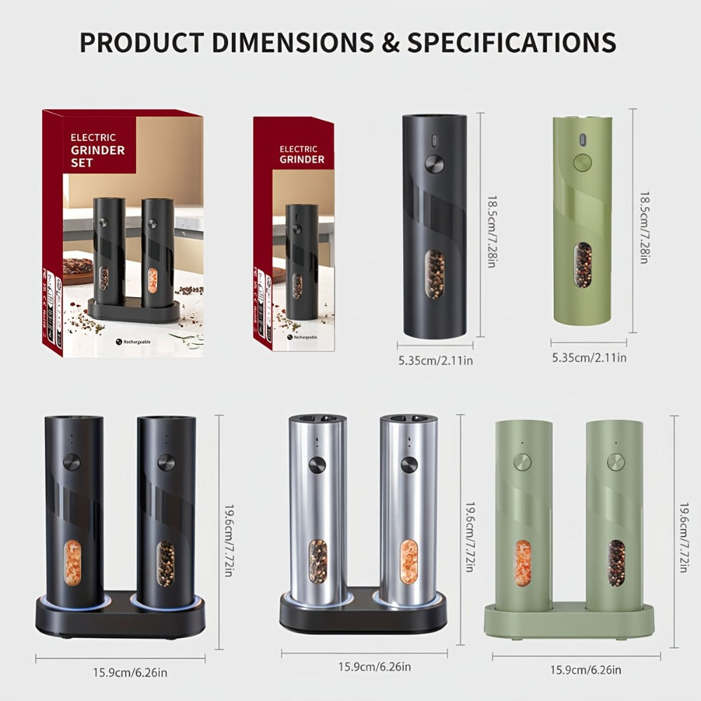 Electric Salt and Pepper Grinder Set, Rechargeable Mills with LED Light, Adjustable Coarseness & 3.72oz for Home Kitchen