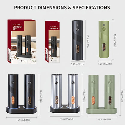 Electric Salt and Pepper Grinder Set, Rechargeable Mills with LED Light, Adjustable Coarseness & 3.72oz for Home Kitchen