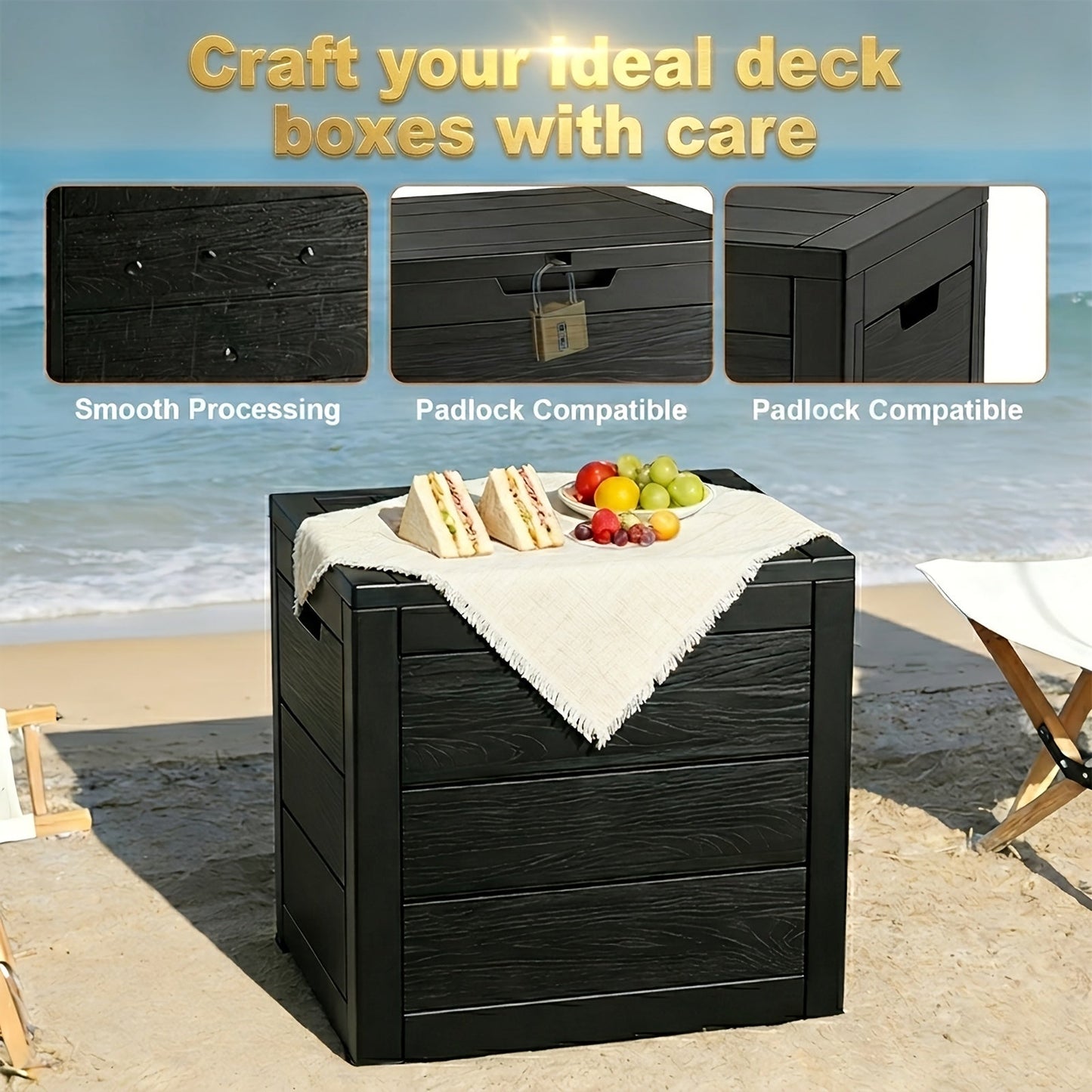 Deck Box Flip Top Resin Secure Lid | Patio Pool Backyard Cushion Garden