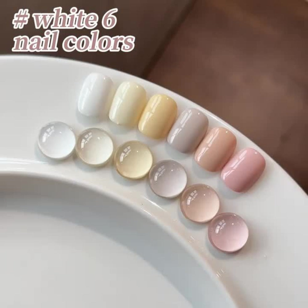 Gel Nail Polish 6-Color Gentle White Set with Milk-Tea, Cherry-Blossom Pink and Soft Shades for UV/LED Soak-Off Cure