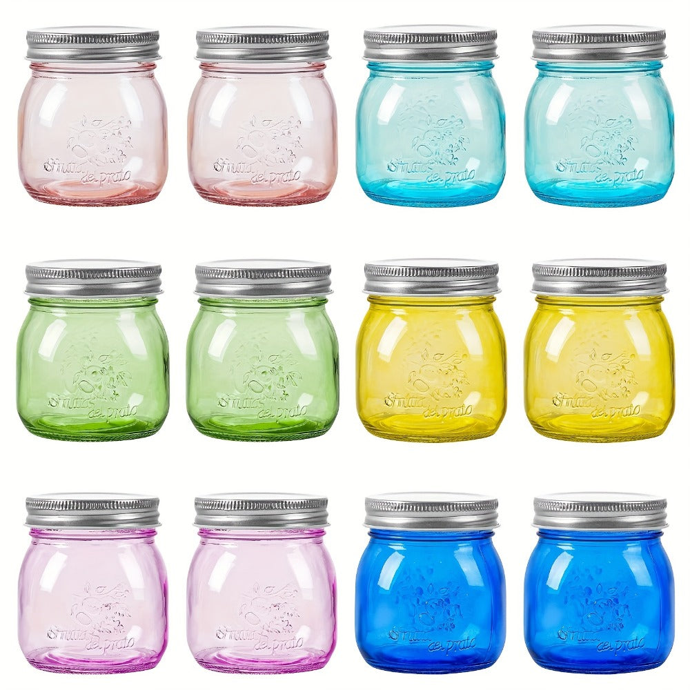 Mason Jars 8oz 12-Pack Colored Airtight Canning Jars with Metal Lids Regular Mouth for Jam for Entryways, Bedrooms and Living Spaces
