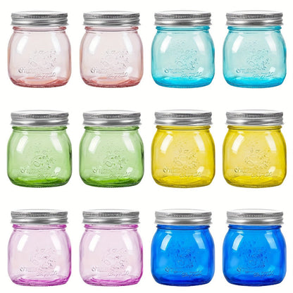 Mason Jars 8oz 12-Pack Colored Airtight Canning Jars with Metal Lids Regular Mouth for Jam for Entryways, Bedrooms and Living Spaces
