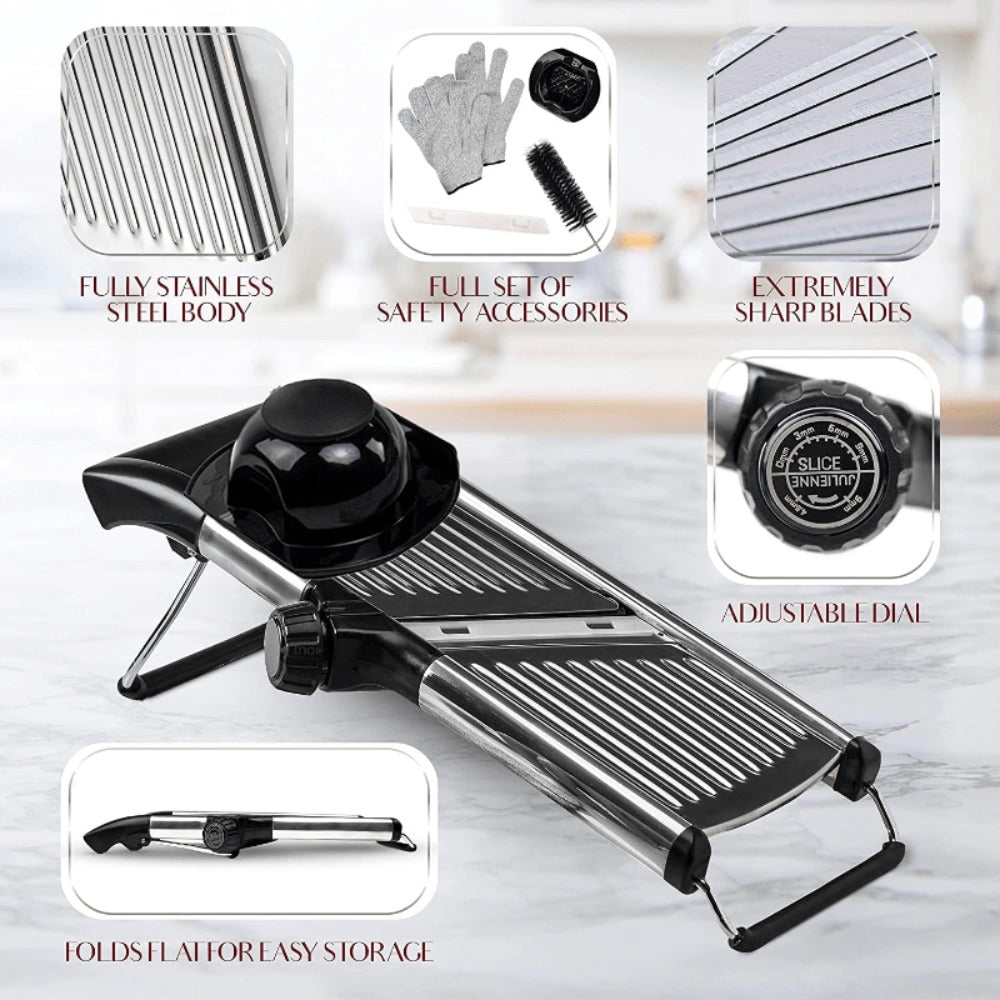 Mandoline Slicer 7-Blade Stainless Steel Vegetable Slicer with Adjustable Thickness & Safety for Home Cooking, Dining and Outdoor Meals