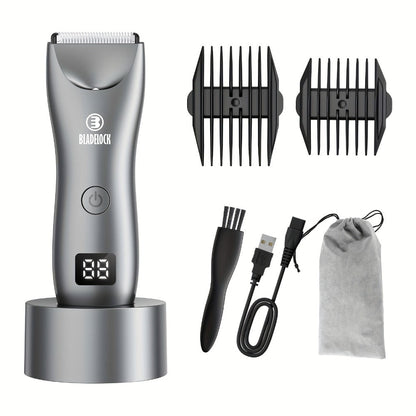 Manscaping Trimmer for Men IPX7 Waterproof Electric Groin & Ball Trimmer Ceramic Blades LCD Battery Display Replaceable Head