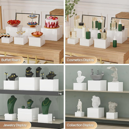 Acrylic Buffet Risers 6pcs Display Stand Set 8 Sizes 3"-10", Cube Box Riser Shelf for Party Catering Dessert Table