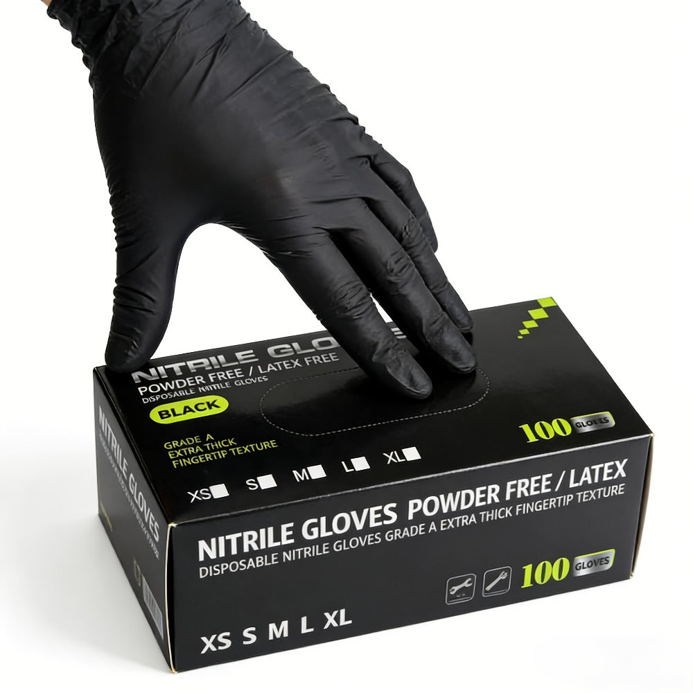 Black Nitrile Disposable Gloves in 100-Count Packs with 6 Mil Label and M, L or XL Size Options