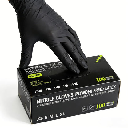 Black Nitrile Disposable Gloves in 100-Count Packs with 6 Mil Label and M, L or XL Size Options