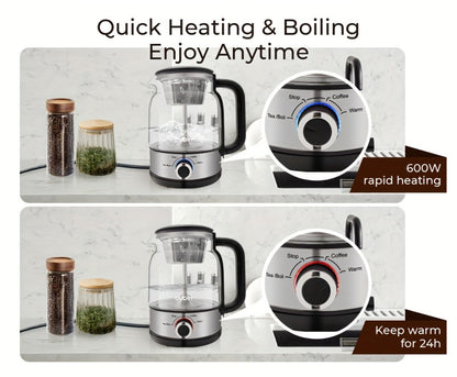 OD-T1206 Glass Coffee Maker and Tea Brewer with 1.2L Capacity, 600W Rating and Keep-Warm Control