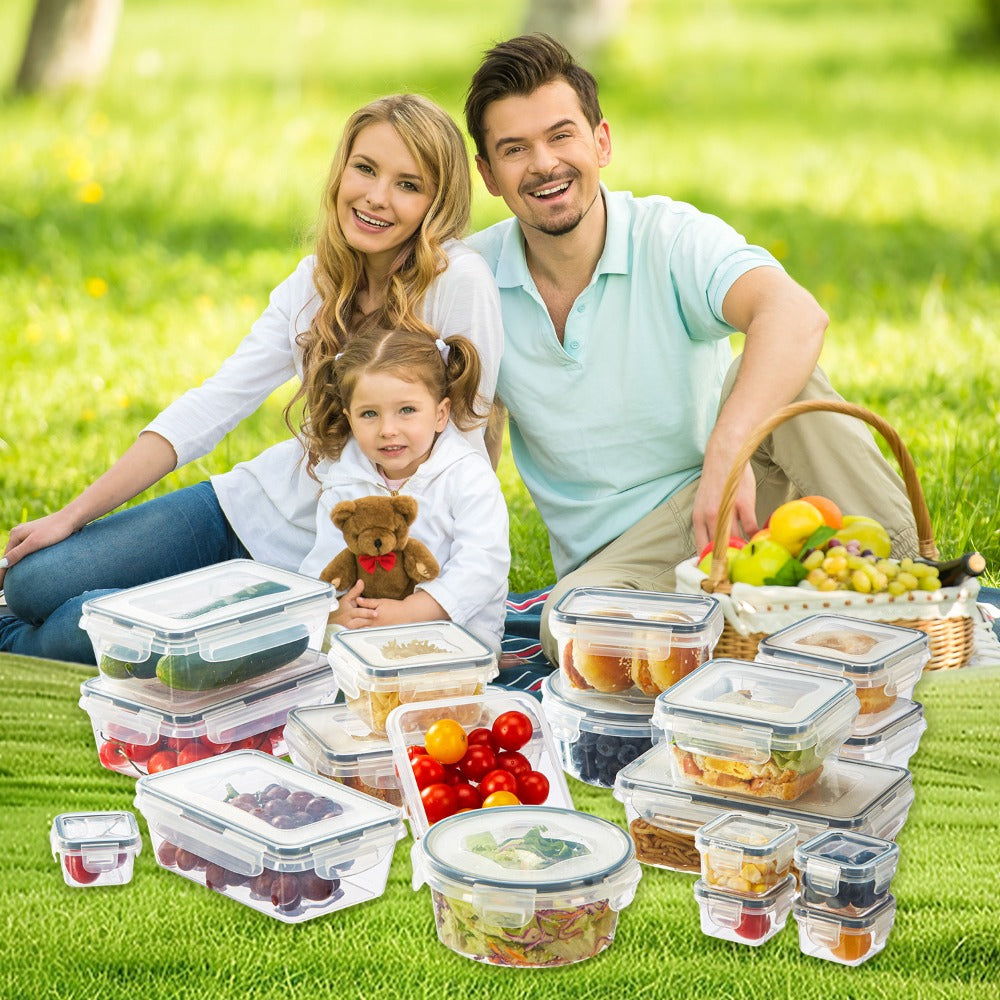 Container Set Food Storage Organizer with Locking Plastic Lids in 12-, 24- or 48-Piece Options