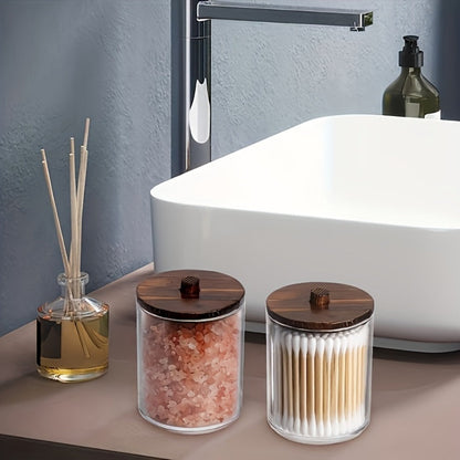 Three-Jar Clear Glass Storage Set with Two Round Jars, One Square Jar and Dark Bamboo-Look Lids
