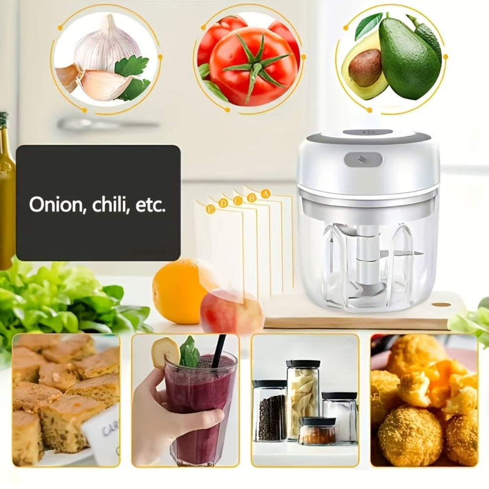 Mini Food Processor USB Rechargeable Electric Chopper 9.47oz, Portable Wireless Meat Grinder & Blender for Garlic