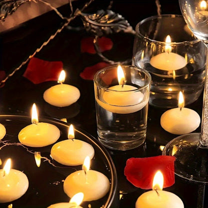Floating Candles White Set of 42, 1.5 Inch Small Pool Candles, 4- Burn, Wedding Centerpiece, Pool Party
