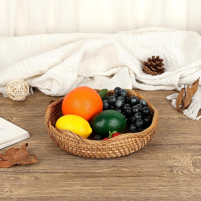 Rattan Tray Bowl – 8.5 Inch Hand Woven Natural Wicker Basket Tray for Fruit, Bread, Keys, Tabletop Decor, Kitchen, Entryway & Living Room