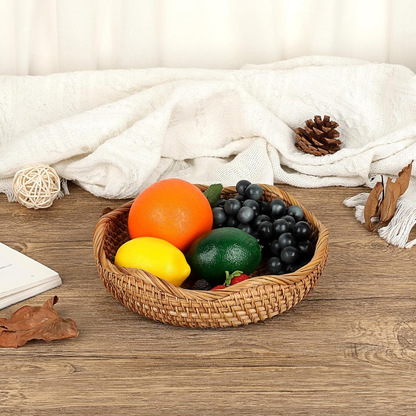 Rattan Tray Bowl – 8.5 Inch Hand Woven Natural Wicker Basket Tray for Fruit, Bread, Keys, Tabletop Decor, Kitchen, Entryway & Living Room