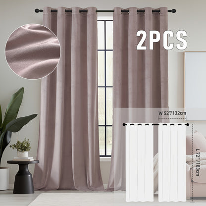 Velvet Room Darkening Curtains 2 Panels, Grommet Top Thermal Insulated Soundproof Blackout Curtains for Living Room Bedroom