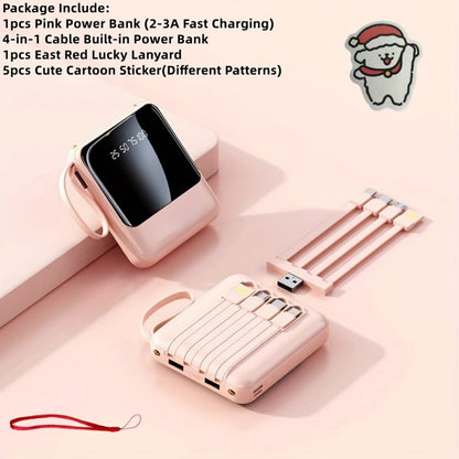 Power Bank 10000mAh with Built-In Cable Set, 5W/15W/22.5W selections, Display and Lanyard for Travel
