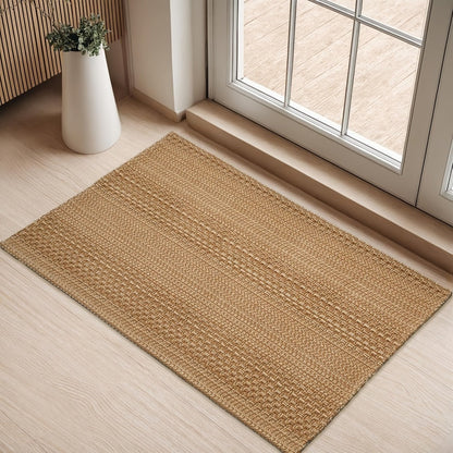 Braided Woven Indoor Rug with 2 x 3-Foot to 6 x 9-Foot Sizes and One Two-Piece Gray Mat Set