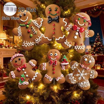 Christmas Tree Ornaments 12pcs Gingerbread Man Decorations 2D Flat Funny Xmas Tree Hanging Decor with Loops
