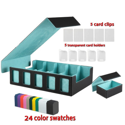 Trading Card Storage Box 5-Row with 24 Colored Dividers, 5 Card Sleeves & 5 Grid Boards – Card Organizer for Pokemon MTG Yu-Gi-Oh Sports