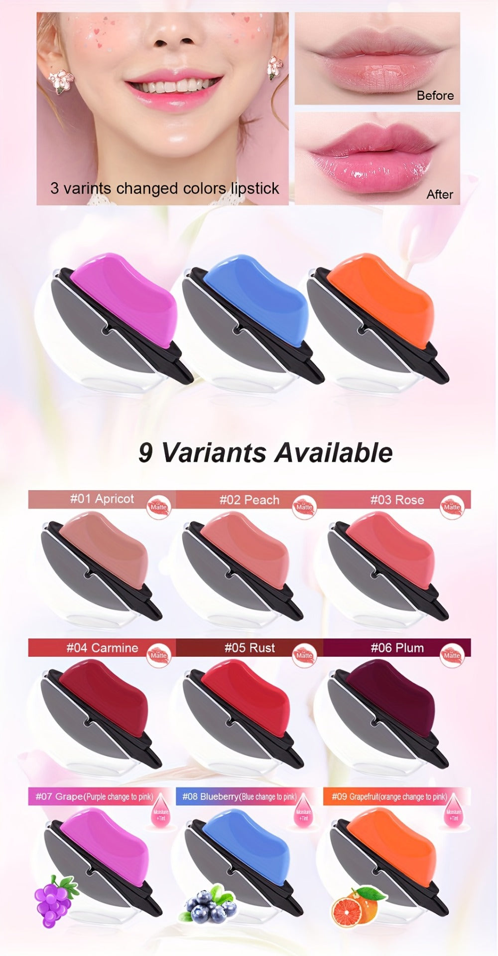 Lipstick Set, Mirsist 6-Piece Lip-Shaped Color Collection with Three Numbered Shade-Group Options
