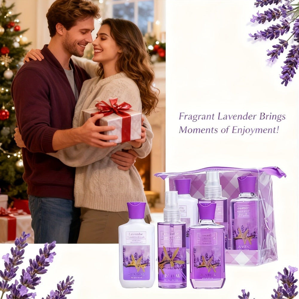 Luxury Bath Gift Set for Women 4pcs Lavender Vanilla Body Care Kit Shower Gel Body Lotion for Entryways, Bedrooms and Living Spaces