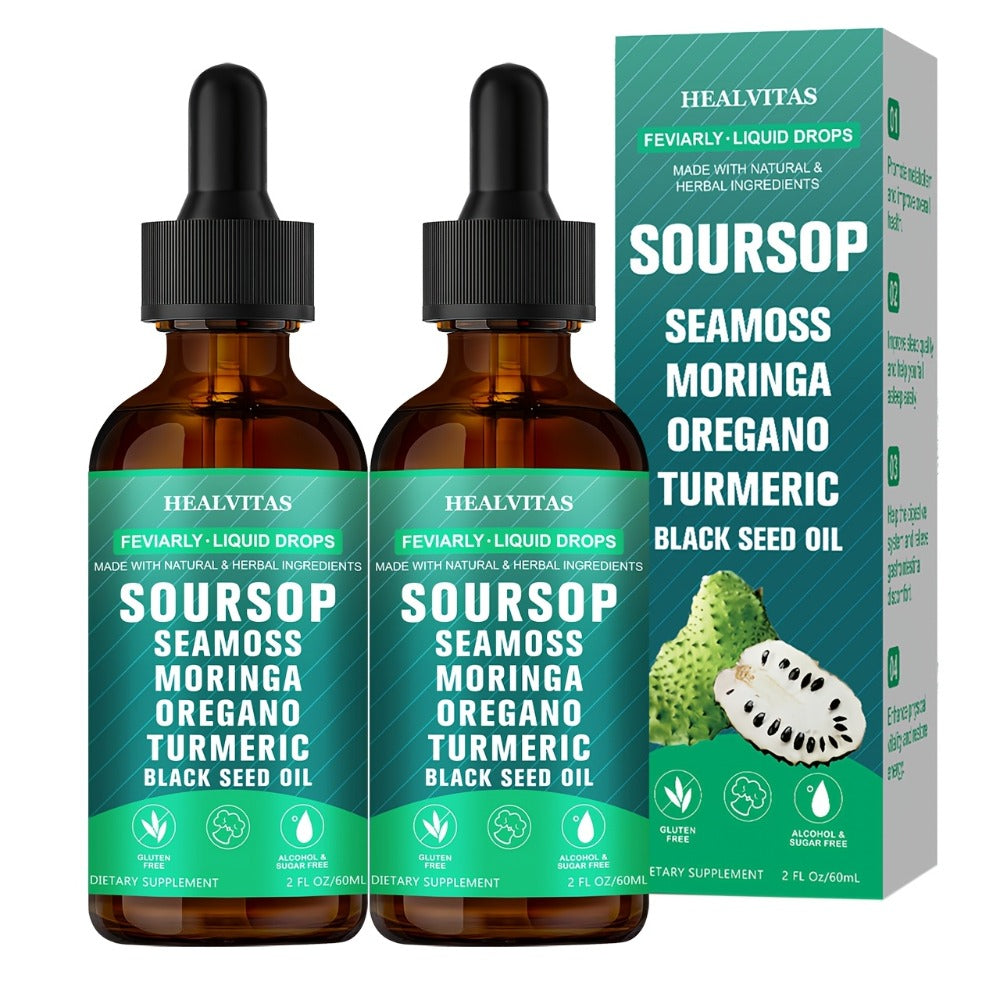 Soursop Bitters Liquid Drops 10-in-1 with Sea Moss Ashwagandha Moringa Turmeric Black Seed Oil
