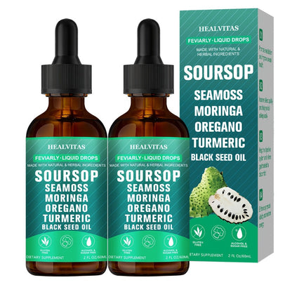 Soursop Bitters Liquid Drops 10-in-1 with Sea Moss Ashwagandha Moringa Turmeric Black Seed Oil