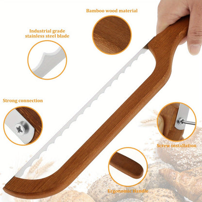 Serrated Bread Knife, 304 Stainless Steel Blade with Bamboo Handle, 15.7" Bread Slicer for Sourdough
