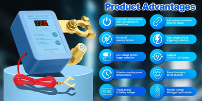 Car Battery Auto Power Off Switch with LED Voltage Display – 12V/24V Anti-Drain Protection, Low Voltage Alarm