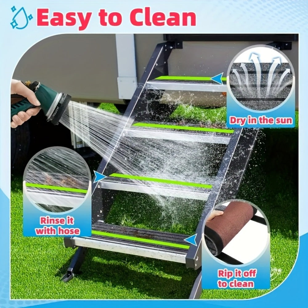 RV Step Covers Non-Slip Reflective – Durable Polyester Camping Rug Set for Travel Trailer, Motorhome & Outdoor Adventures, 2 or 4 Pack