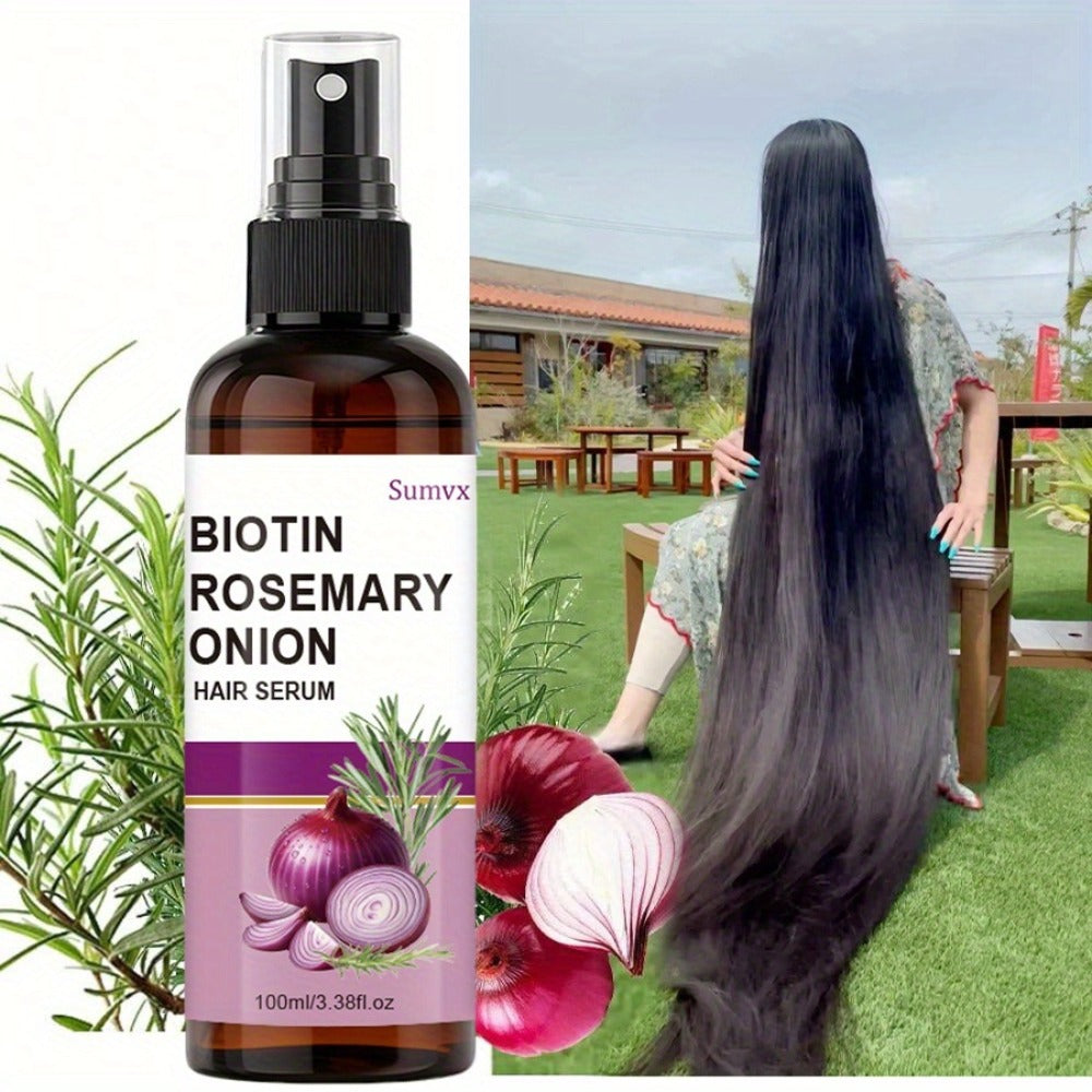 Biotin Rosemary & Onion Oil Hair Growth Serum Spray 100ml – Leave-In Treatment for Damaged Brittle Hair, Reduces Breakage & Frizz