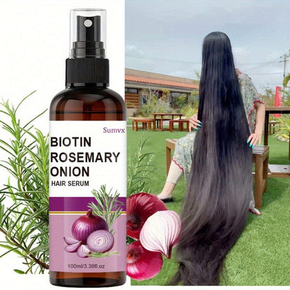 Biotin Rosemary & Onion Oil Hair Growth Serum Spray 100ml – Leave-In Treatment for Damaged Brittle Hair, Reduces Breakage & Frizz