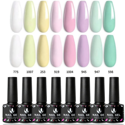 Gel Nail Polish 8-Color Rhapsody Pastel Set with Soft Muted Tones for All-Season UV/LED Soak-Off Nail Art